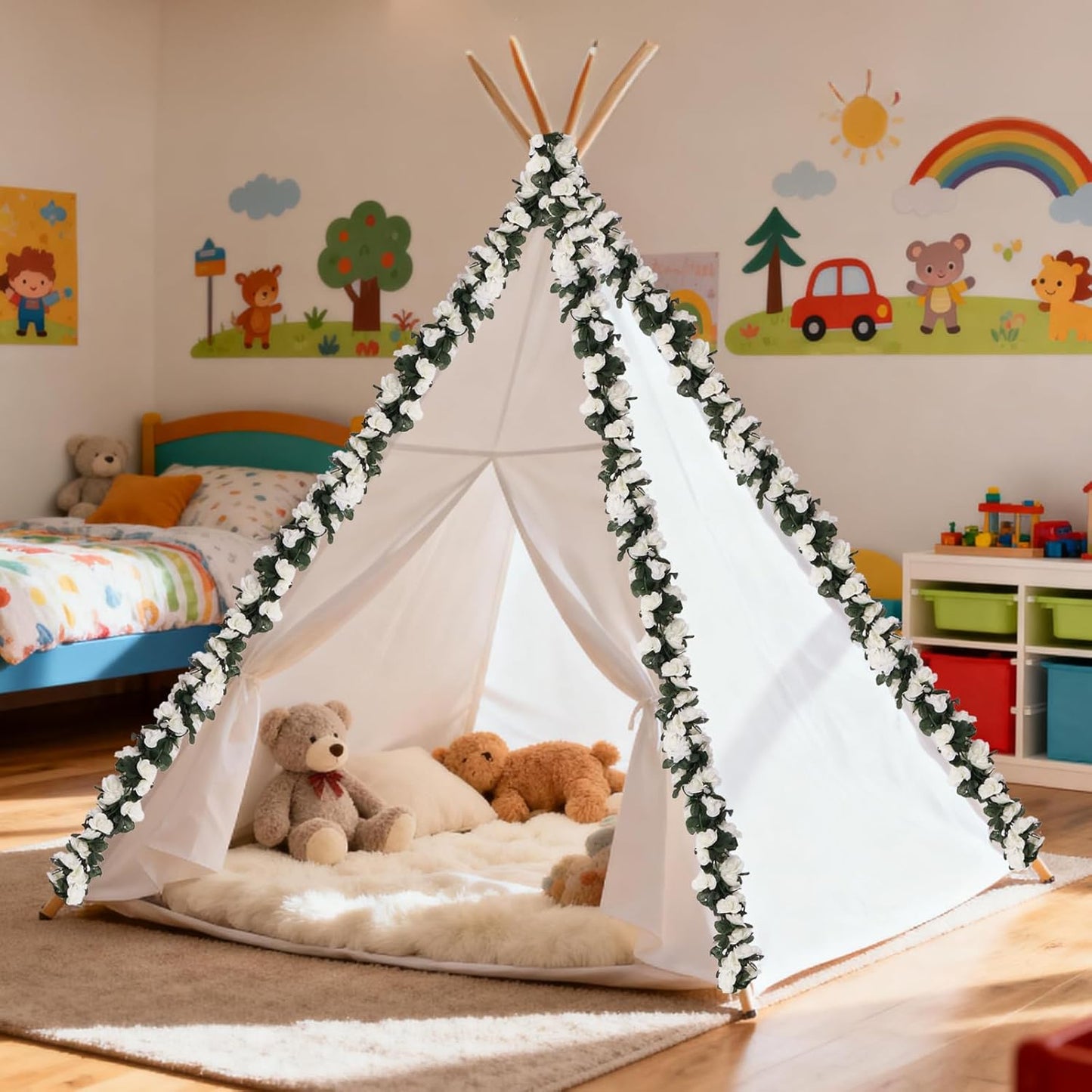 10 Pcs 82FT Flower Garland, Artificial Rose Garland Flowers Plants Fake Flower Hanging Rose Ivy, Birthday Party Valentine's Day Wedding Wall Arch Decor（White）