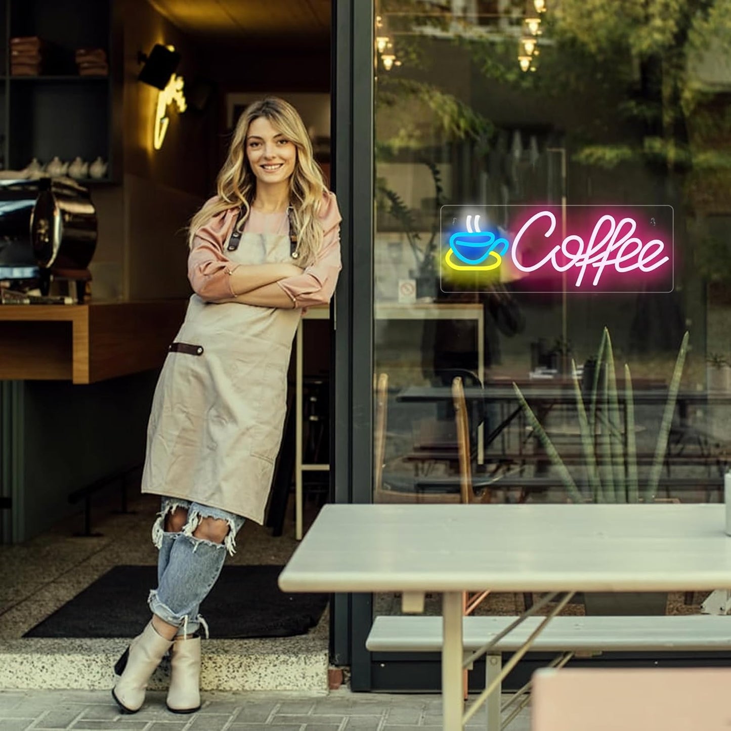 Coffee Neon Sign, Dimmable Coffee Bar Signs for Wall Decor, USB Powered Neon Light Sign with Metal Chain, Led Light Room Decor for Restaurants, Café Shop Window, Office Loung