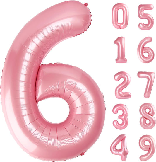 Light Pink Number 6 Balloon 40 Inch Big Self Inflating Foil Number Balloons 0-9, Pastel Pink Digital 6 Helium Balloon for 6th 16th Girls Birthday Party Graduation Anniversary Princess Party Decoration