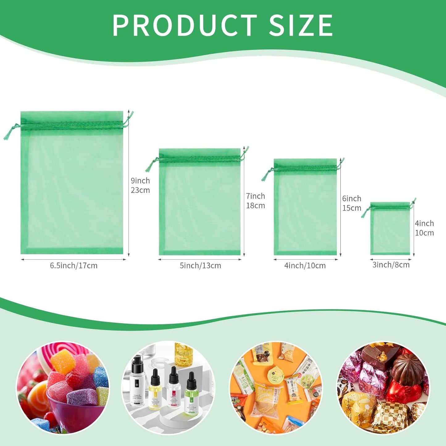 50 Pcs 5x7 Inch Organza Bags, Mesh Bags Drawstring Small Pouch Bag for Christmas Gift Party Favor (Christmas Green)