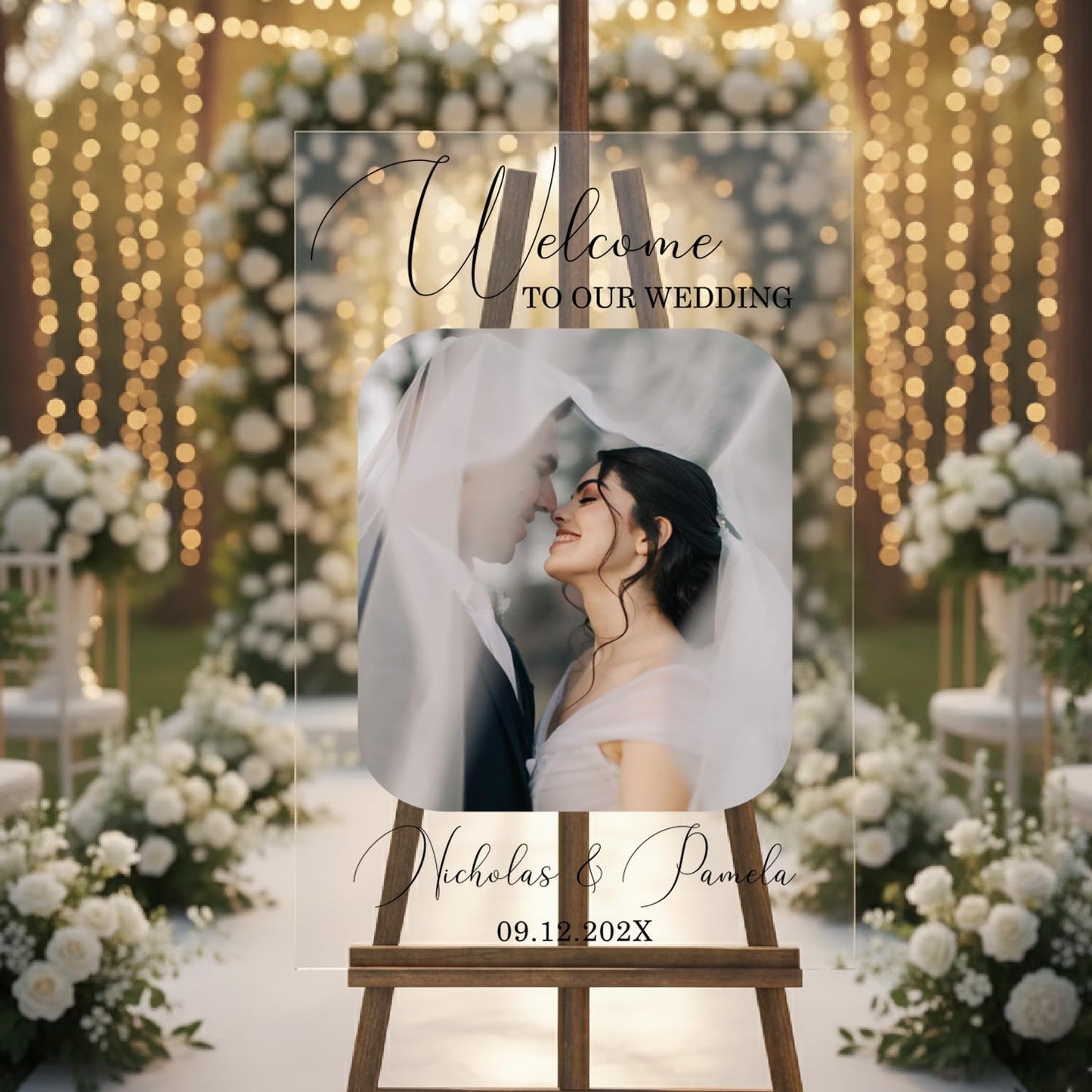 Personalized Wedding Photo Acrylic Welcome Sign – Custom Picture Board with Bride & Groom Names, Elegant Acrylic Wedding Reception Entrance or Ceremony Decoration, Indoor & Outdoor Keepsake Gift #2