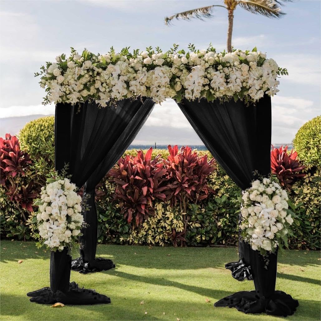 Wedding Arch Draping Fabric 1 Panel 30'' x 18FT Black Sheer Chiffon Arch Drapery for Photo Booth Bridal Shower Baby Shower Church Decor Newborn Photography Christening Outdoor Party