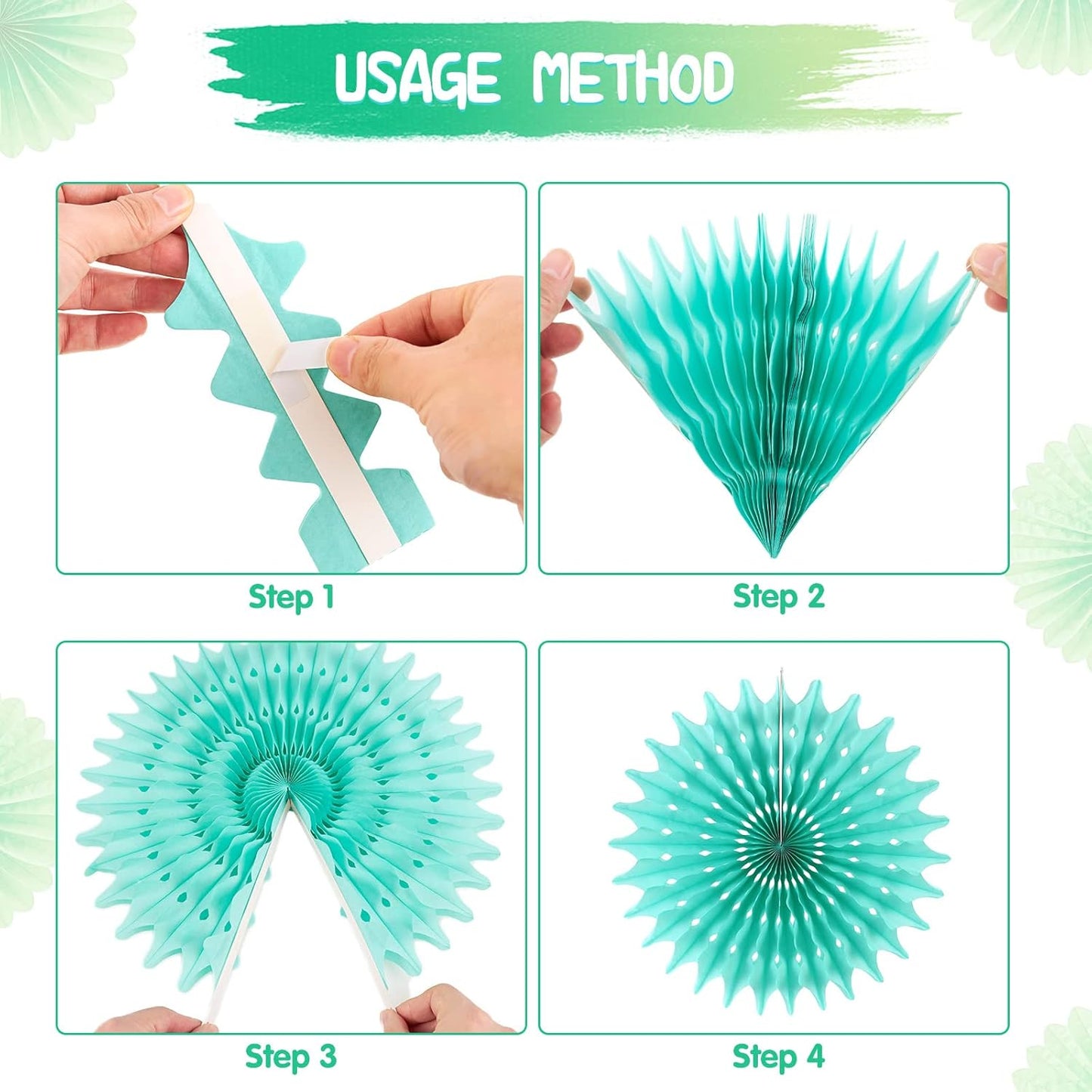 SUNBEAUTY Pack of 11 Green White Party Decoration Hanging Honeycomb Round Paper Fans Kit for Dinosaur Theme Birthday Baby Shower Summer Forest Carnival St.Patrick's Irish Backdrop Party Supplies