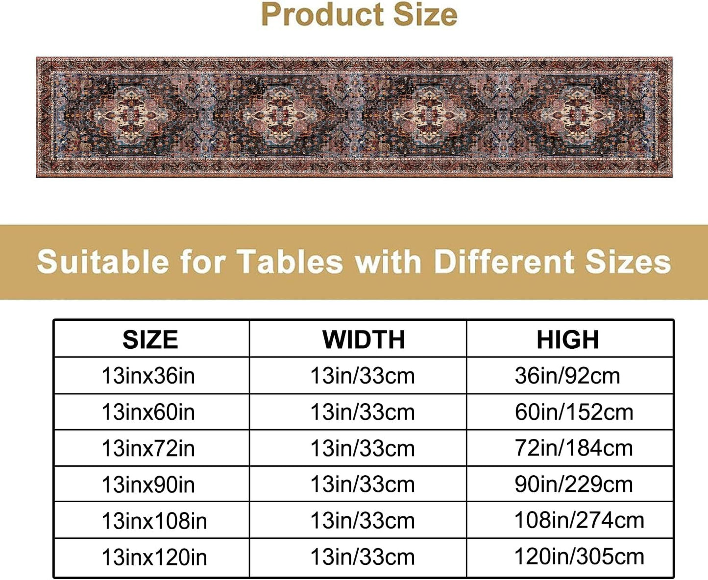 Vintage Boho Floral Table Runner, Rustic Country Farmhouse Black Bohemia Flower Pattern for Home Kitchen Table Decor Dining Coffee Room Party Decor 13x72in