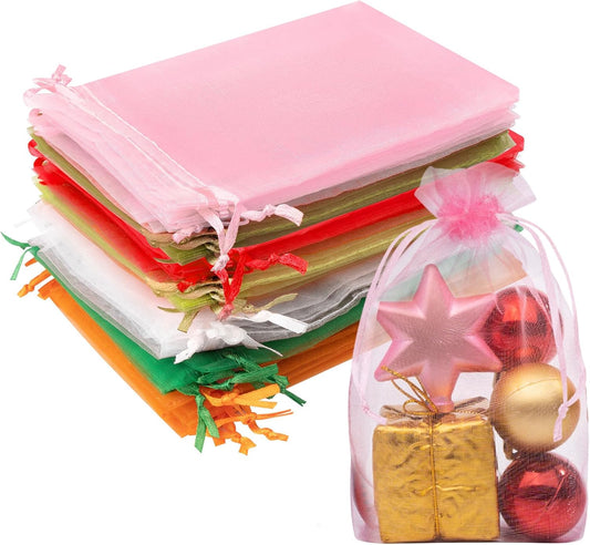 50 Pcs Mixed Color Organza Bags 4x6 Inch, Small Mesh Bags Drawstring Small Gift Bag Pouch Bag for Wedding Party Favor Christmas