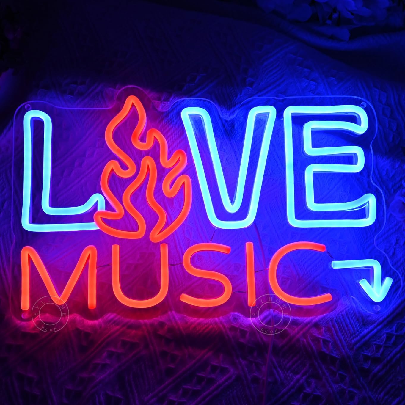 SYLHOME Live Music Led Neon Light Sign Fire Hot Bar Pub Music Studio Club Bedroom Wall Decor Sign Game Room Birthday Christmas Party Decoration 15.75" X 9.84" USB