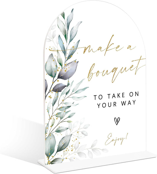 Acrylic Wedding Signs, Greenery Theme Make a Bouquet Sign, Wedding Reception Signage, Bridal Shower Table Decor with Stand, Engagement, Anniversary, Newlywed Events and Parties Supplies, 02