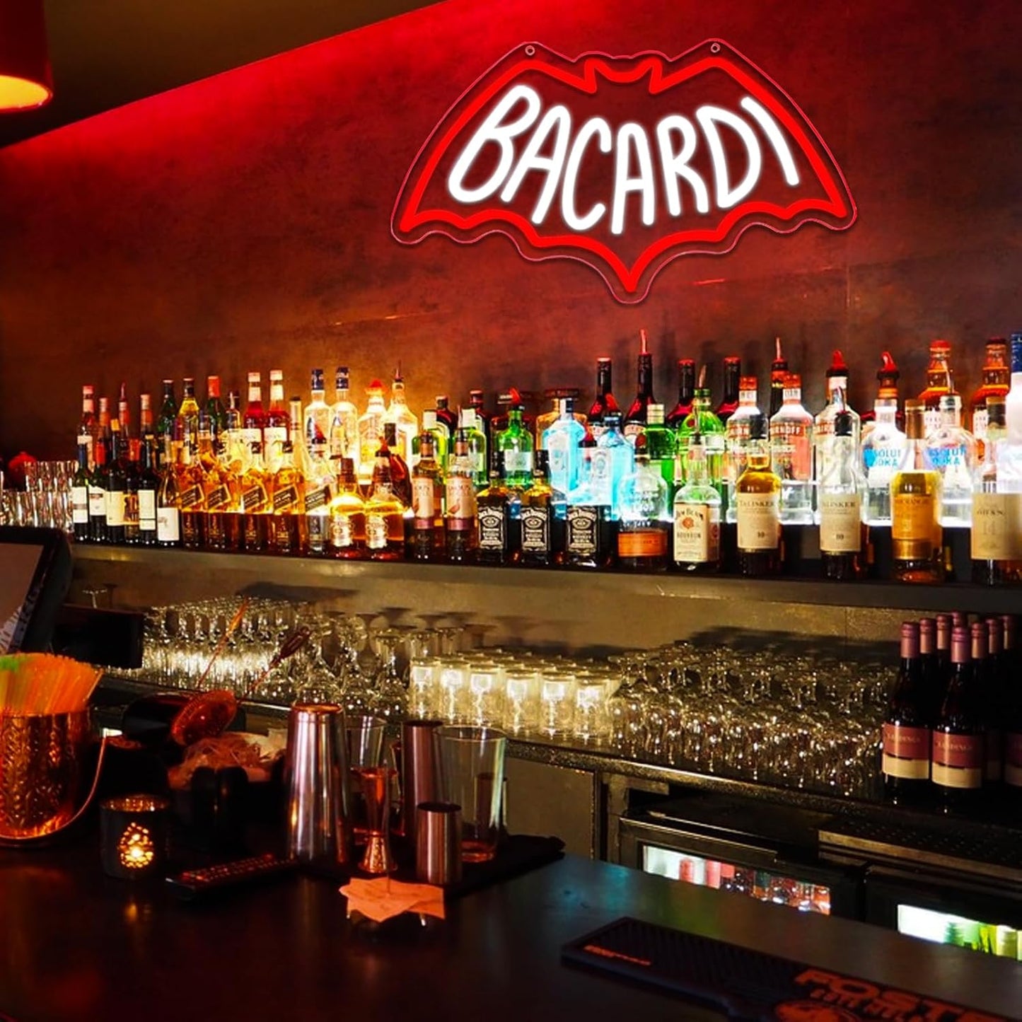 Bacardi Rum neon commercial sign for store wall decor，USB Powered Neon Bar Signs，Neon Lights for Man Cave, Bedroom, Home Bar, Store, Club, Bistro, Party, Gifts (Bar)