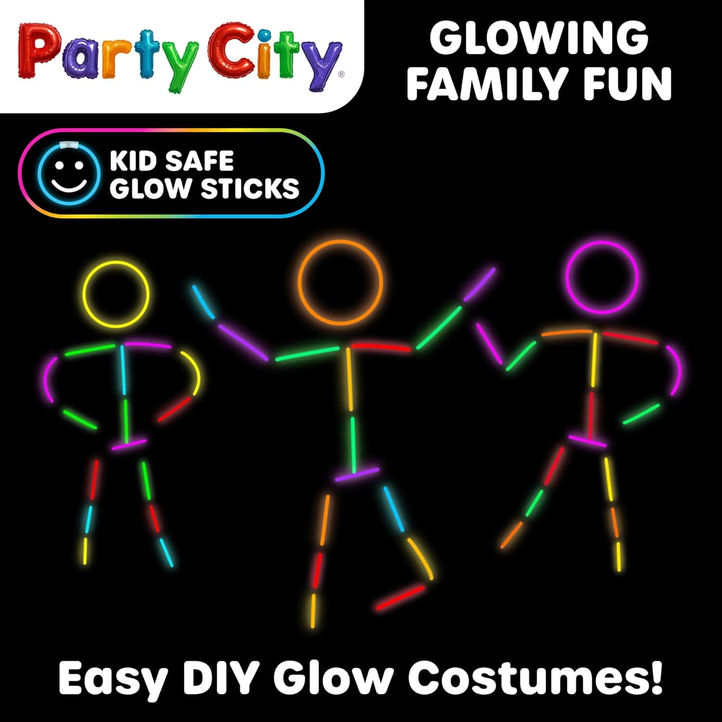 Party City 200 Glow Sticks Bulk Party Pack 8”– Neon Glow in the Dark Party Supplies, Glowsticks with Connectors Bracelets & Necklaces, Light Up Favors for Kids, Adults, Birthdays, Parties, Decorations