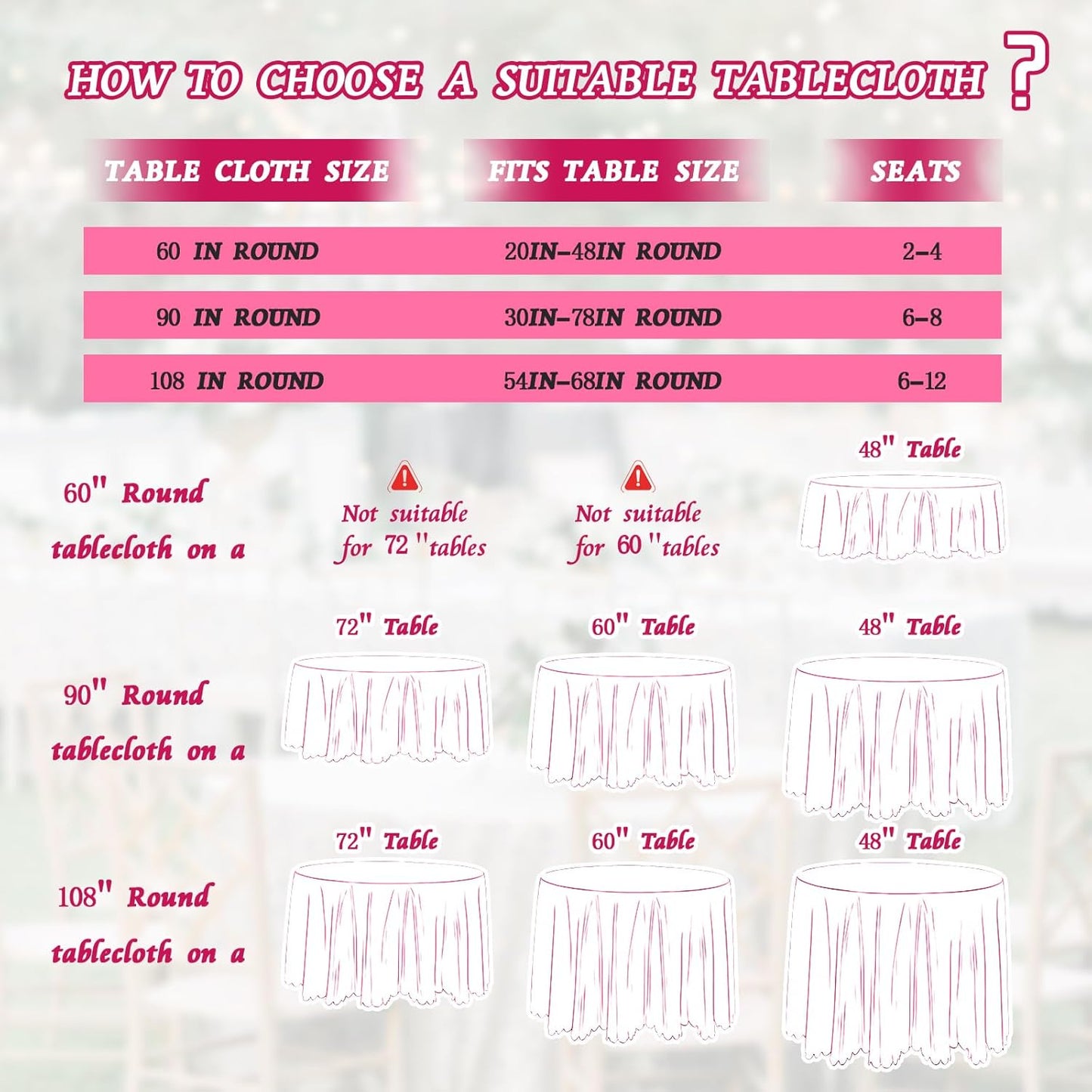 KKJIAF 1 Pack 60 Inch / 5ft Round Table Cloth, Hot Pink Overlay Round Satin Table Cover, Silky Satin Dining Tablecloths for Wedding Buffet Parties Banquet Decoration