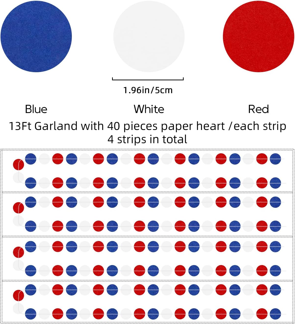 Red White Blue Party Decorations - 52Ft Paper Streamers Birthday Garland National Day Patriotic American Theme Labor Day Decor HongTongTong