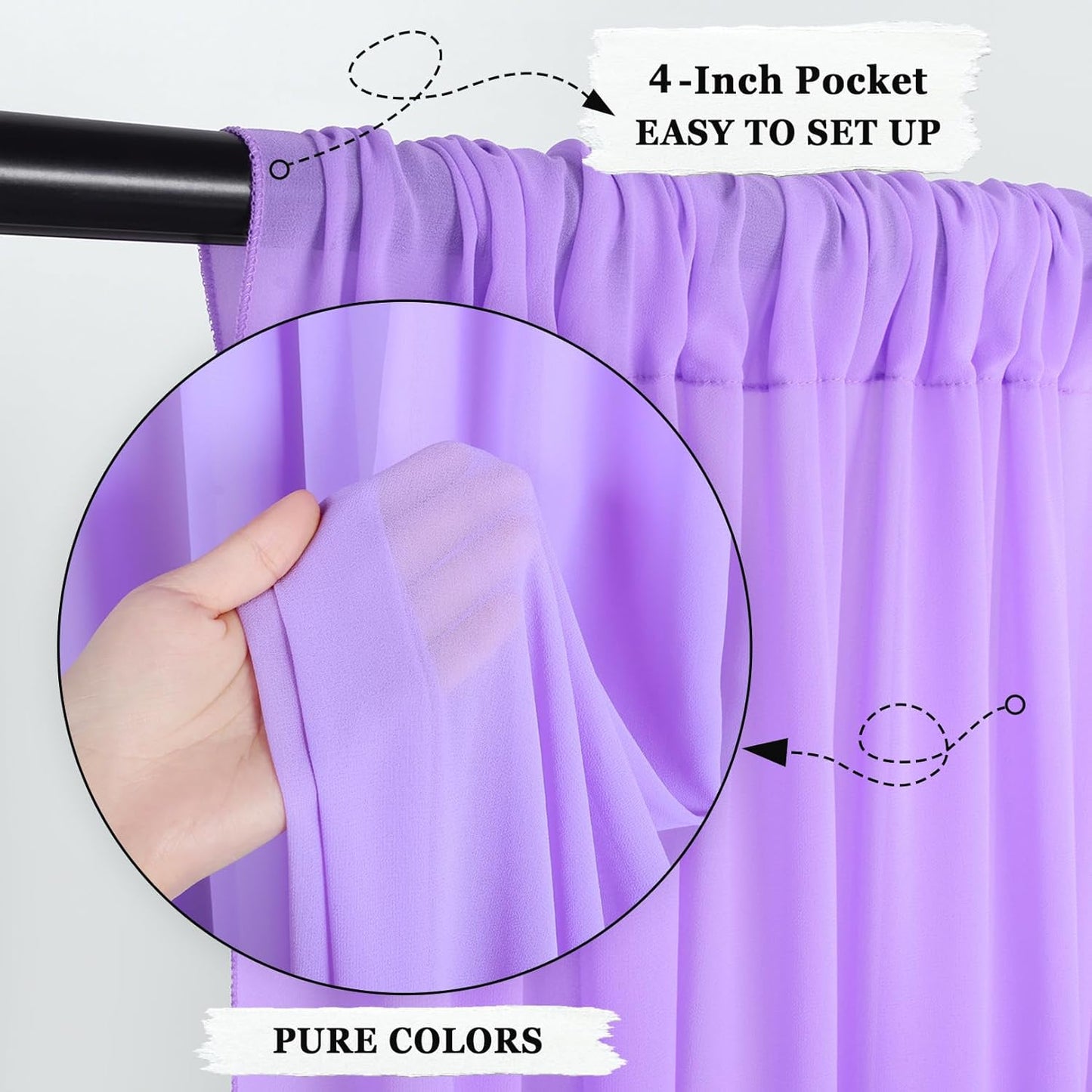 DUOBAO Chiffon Backdrop Curtain-2 Panels 29x96-Inch Wedding Backdrops Drapes Lavender Sheer Curtain Panels Tulle Drape Chiffon Fabric Photography Background for Party (29''x96''x2pcs, Lavender)