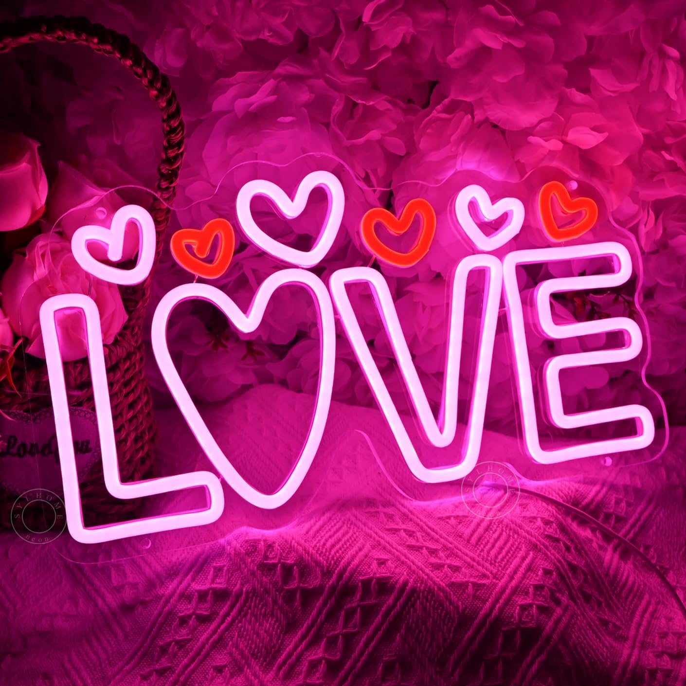 SYLHOME Led Neon Light Sign Love with Heart Kids Room Bedroom Wall Decor Sign Valentines Day Wedding Birthday Christmas Party Decor 15.75" X 8.66" USB