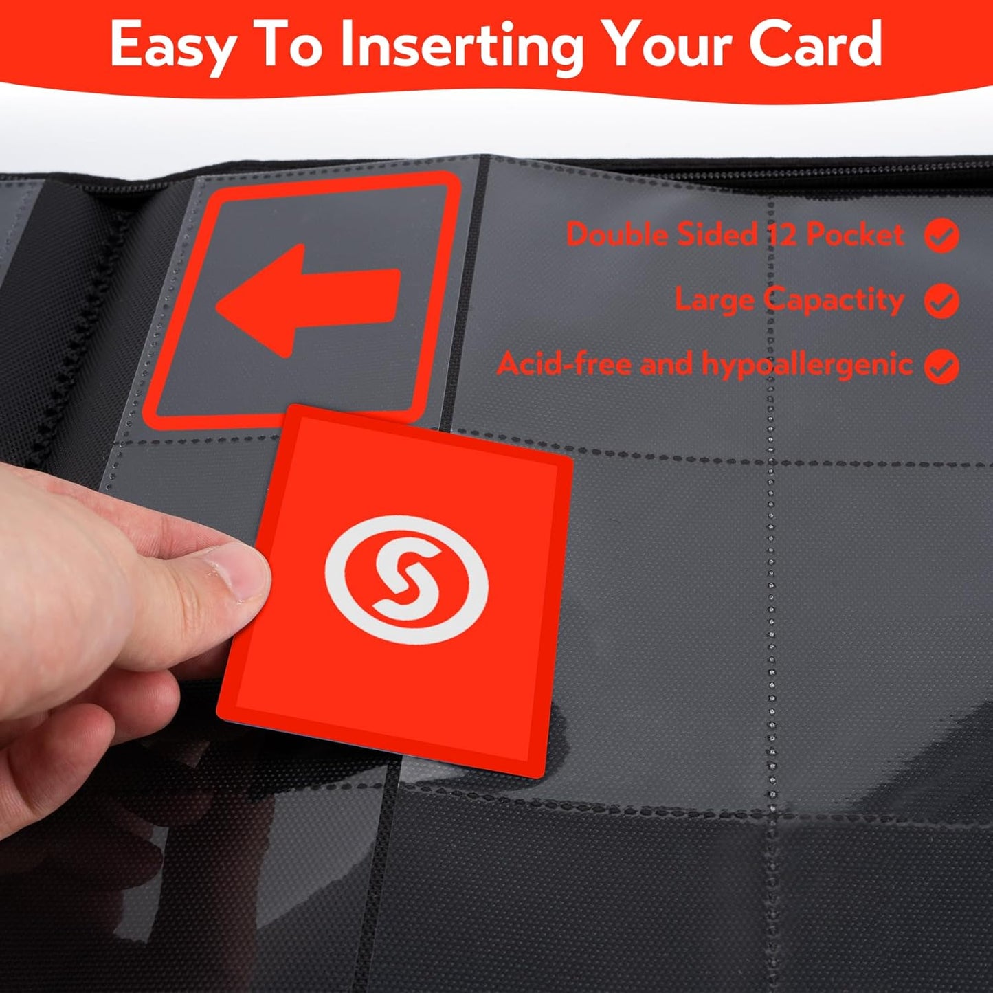 SMYV 12 Pocket Trading Card Binder, Premium PU Cover Card Binder for 720 Cards, Ringless Side Loading Card Collection Album Folders for MTG, TCG, Game Cards & Sports Cards (Red)