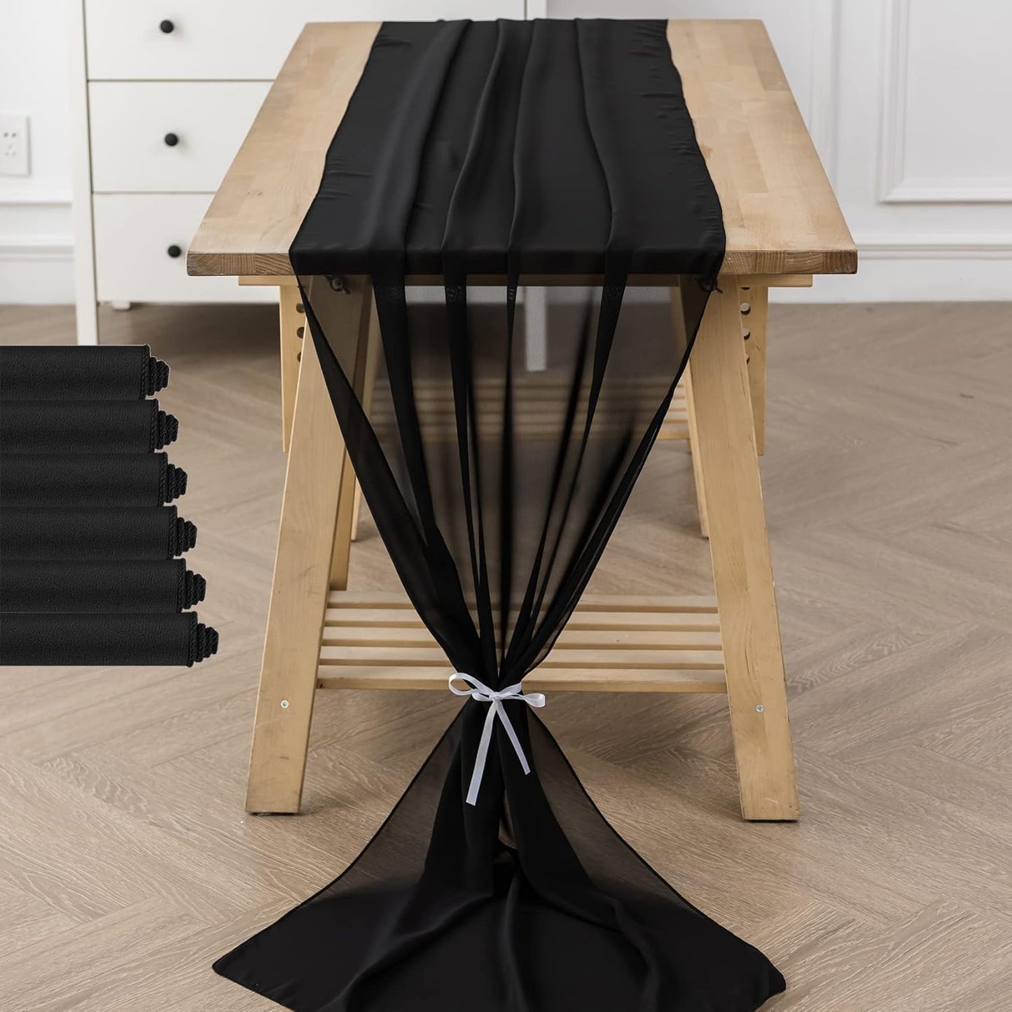 6Pack 9ft Chiffon Table Runner 14x108 Inch Sheer Romantic Table Runner for Wedding Birthday Party Bridal Shower Outdoor Decoration-Black