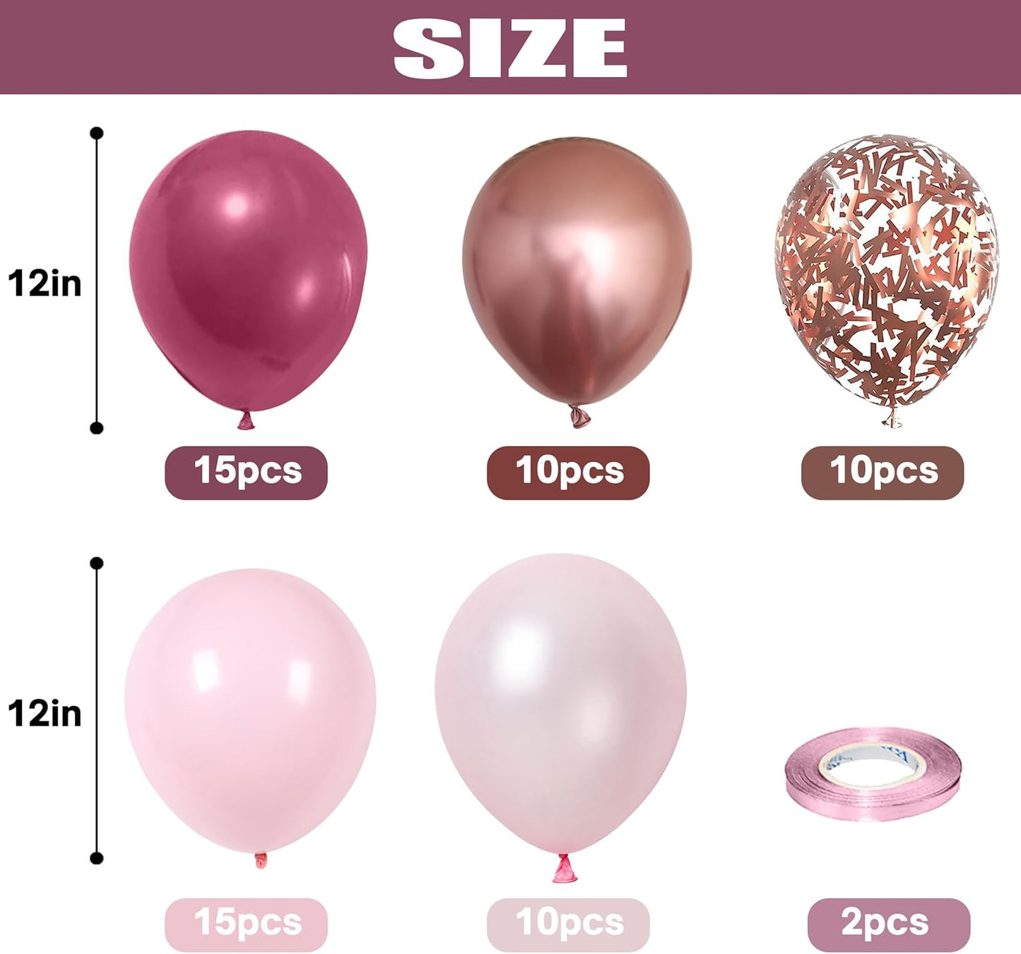 Togvu Dusty Rose Balloon Set, 60 Packs 12 Inch Retro Pink Metallic Chrome Rose Gold Pearl Pink Macaron Light Pink Balloons for Girls Birthday Decorations, Bridal Shower, Wedding, Bachelorette Party