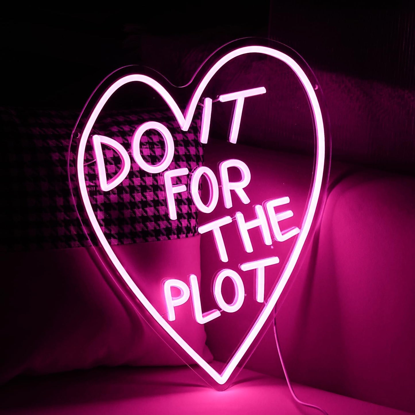 Do It For The Plot Neon Sign Dimmable Pink Words Neon Light for Wall Decor USB Led Heart Neon Light Sign for Bedroom Living Room Wedding Party Bar Neon Sign