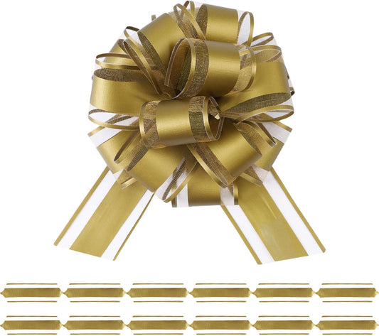 6Pcs 6inch Pull Bow Gift Wrapping,Pull Bow For Gift Basket, Gift Bag Box Wrapping Decor, Valentines Day, Birthday, Anniversary, Wedding, Flower Packaging (Golden)