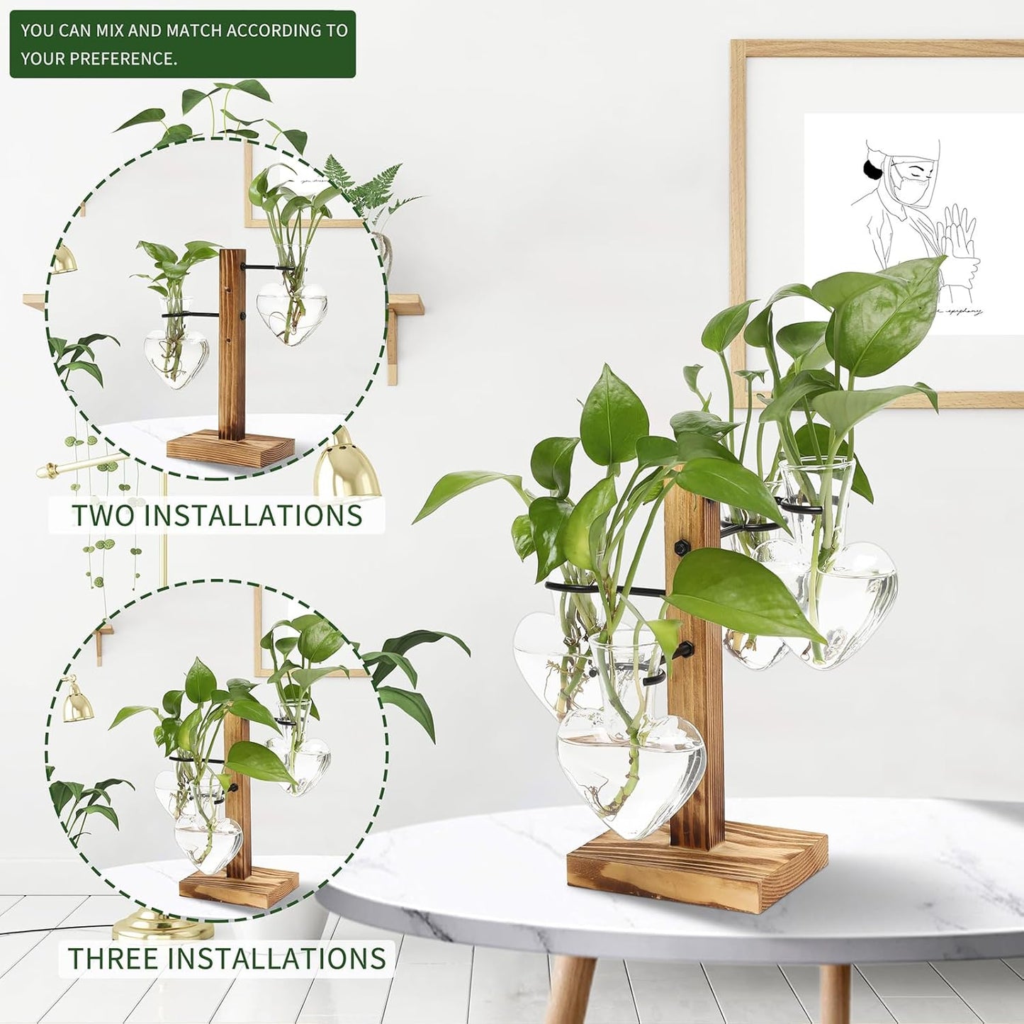 Plants Propagation Stations Plant Terrarium Kit Glass Planters for Indoor Plants House Plant Accessories Gift for Women - 4 Love Bulb Vase