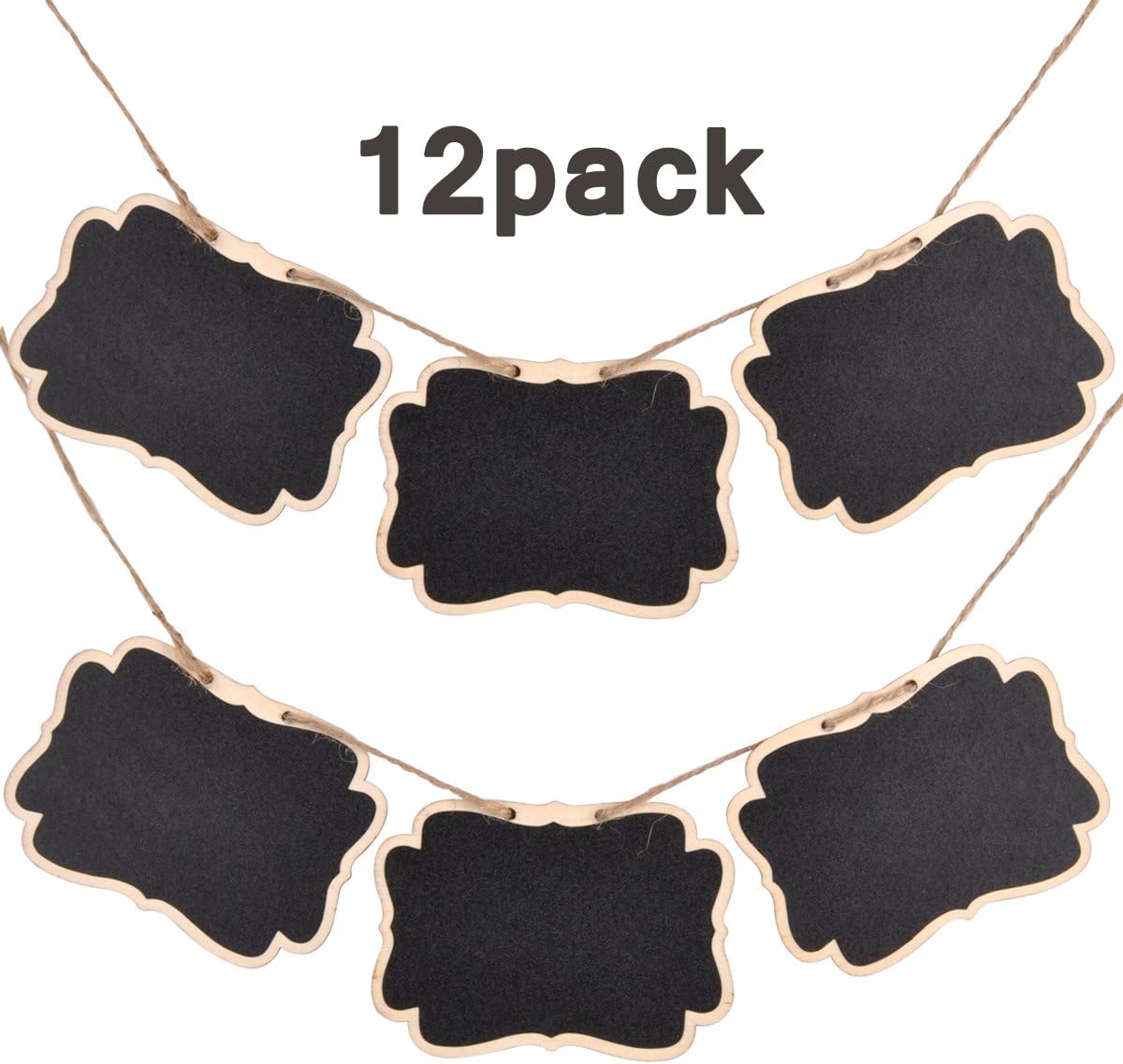 UCEC Mini Erasable Chalkboards, Double Sided Blackboard with Hanging String for Markers & Chalks, Message Board Signs, Food Labels, Wedding Parties, Pack of 12