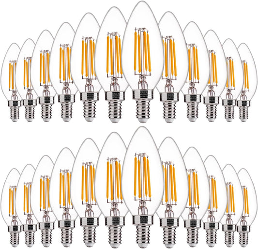 FLSNT 24 Pack LED Candelabra Bulbs 60W Equivalent, B11 Dimmable LED Chandelier Light Bulbs, E12 Base, 2700K Soft White