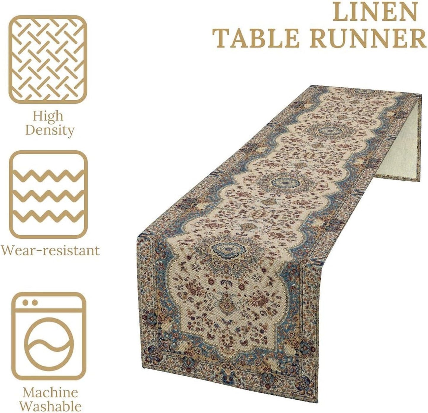 Boho Vintage French Table Runner,Retro Flower Rustic Country Style Floral Print Pattern for Home Kitchen Table Decor Dining Coffee Room Garden Party Decor 13x90in