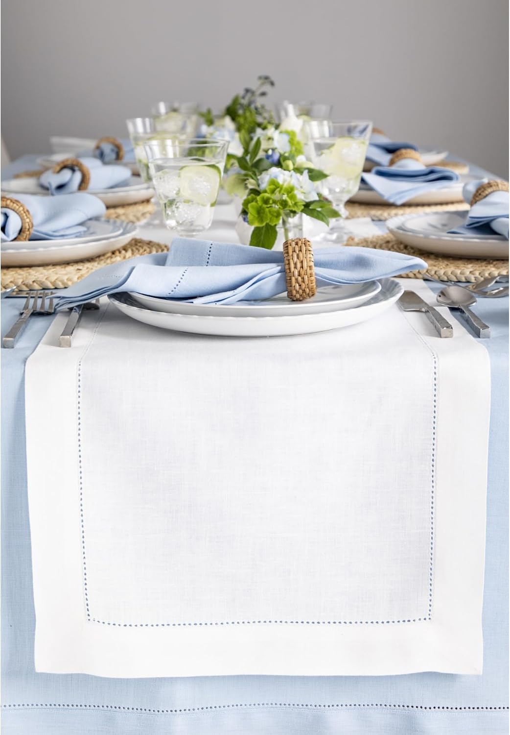Solino Home Linen Table Runner 90 Inches Long - Classic Hemstitch 100% Pure Linen White Dining Table Runner 14 x 90 Inch for Fall, Autumn, Halloween, Thanksgiving, Holiday