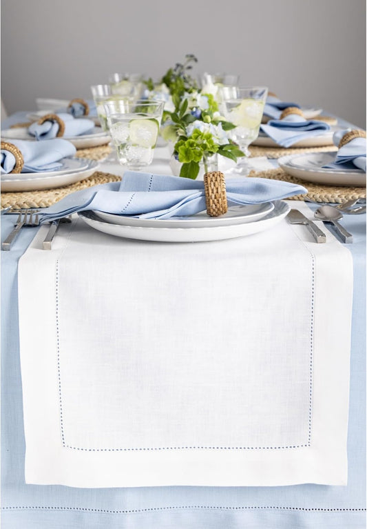 Solino Home Linen White Table Runner 36 Inches - Classic Hemstitch, 100% Pure Linen Coffee Table Runner 14 x 36 Inch Ideal for Dresser Tables - Fall, Autumn, Halloween, Thanksgiving, Holiday