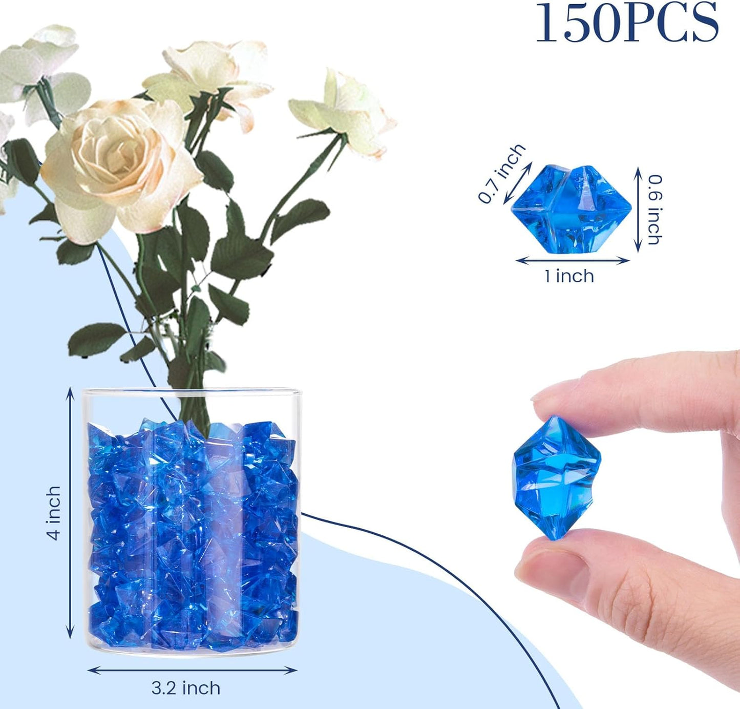 DomeStar Navy Blue Fake Ice Rocks, 150PCS Acrylic Gems Crystals Plastic Diamonds Centerpiece for Vase Fillers DIY Craft Wedding Party Table Scatter Aquarium Tank Cobalt Blue Decorations