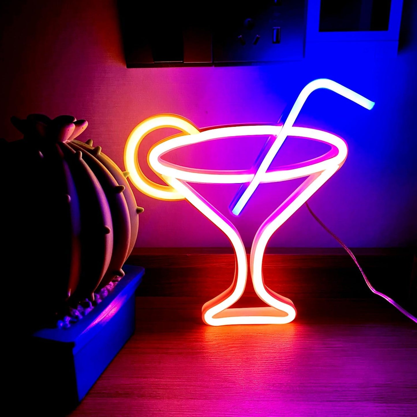Led Cocktails Neon Sign,Wine Glass Neon Light Battery and USB Dual Powered Bar Neon Night Light Signs for Wall Decor,Cocktails Night Lamp for Bar, Club, Cocktail Bar, Restaurant, Shop
