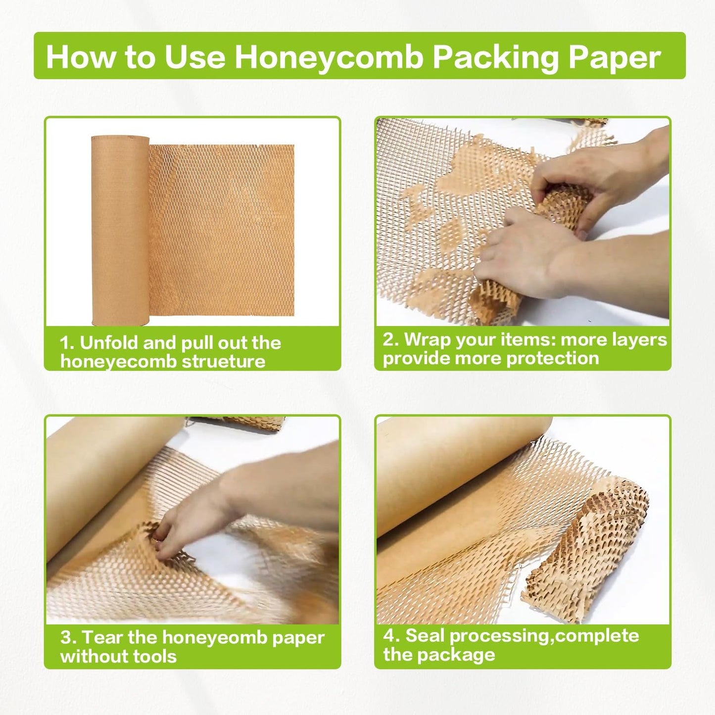Honeycomb Packing Paper 20" x 420' Recyclable Cushion Packing Paper Expanding Honeycomb Packing Paper Wrap Roll Eco Friendly for Moving Shipping Gift Packaging Breakables-Brown