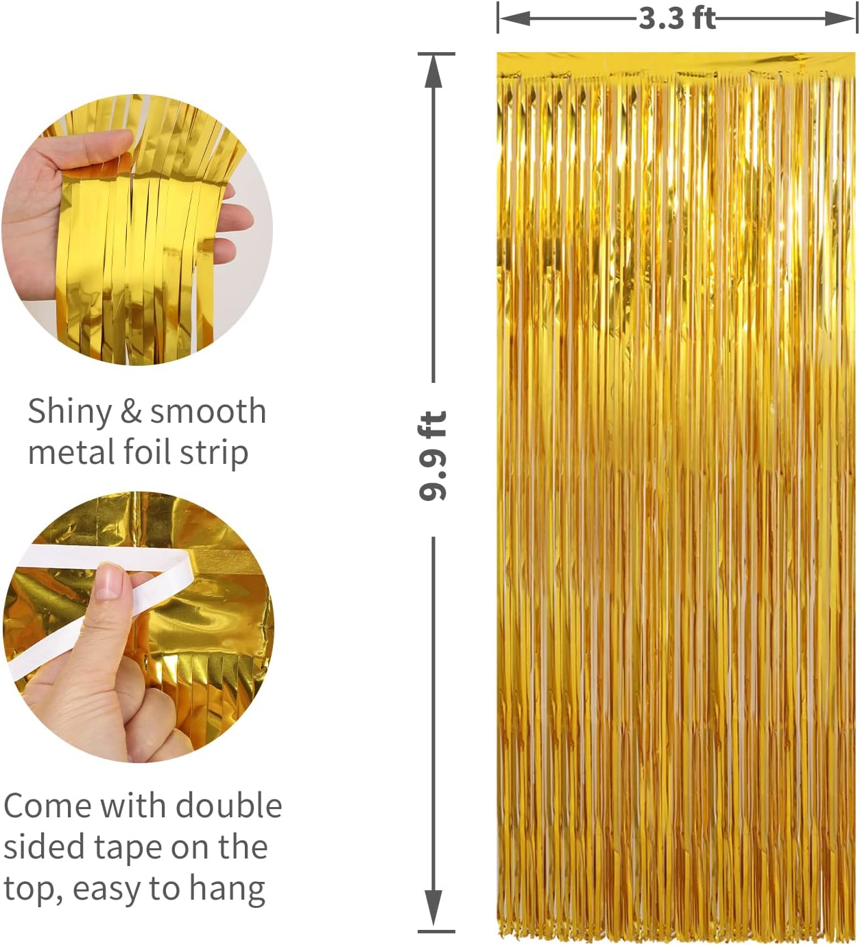 Crosize 4 Pack 3.3 x 8.2 ft Gold Foil Fringe Curtains Party Decorations, Gold Tinsel Curtain Backdrop for Parties, Door Streamers, Glitter Streamer Fringe Backdrop for Birthday Decoration