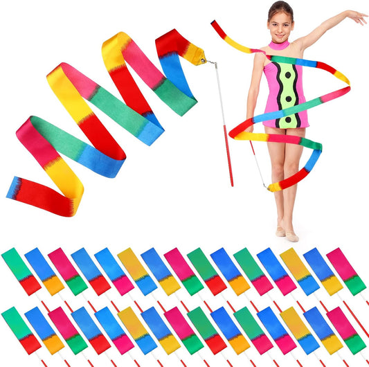 Sratte 30 Pieces Rainbow Dancing Ribbons 78.74 Inches Long Rhythmic Gymnastics Wands Colorful Dance Twirling Streamers for Rainbow Party Favors Party Birthday Gift Gymnastics Equipment