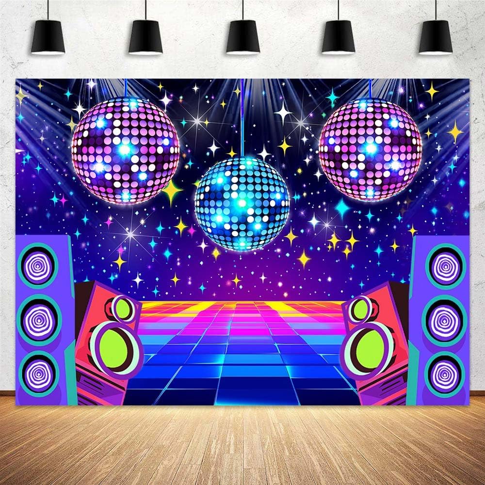 Dance Party Backdrop Retro 80s 90s Theme Stage Dance Ball Music Birthday Party Decoration DJ Photography Background 15 x 10 ft for Baby Shower Picture Photo Shoot Polyester Fabric,Multi2