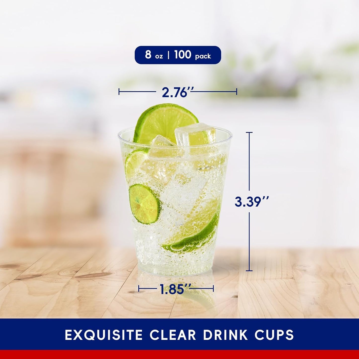 JOLLY CHEF 8 oz Clear Disposable Plastic Cups, Heavy-duty 100 Pack Clear Plastic Cups Tumblers for Wedding, Thanksgiving, Christmas, Halloween Party