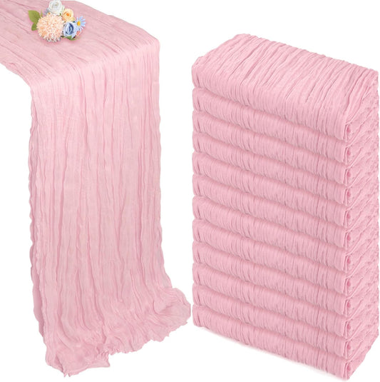 12 Pack Pink Cheesecloth Table Runner 10ft Boho Gauze Fabric Cheese Cloth Table Runner 35 x 120 Inch Rustic Sheer Runner for Romantic Wedding Decor Baby Shower Party Table Centerpiece Decoration
