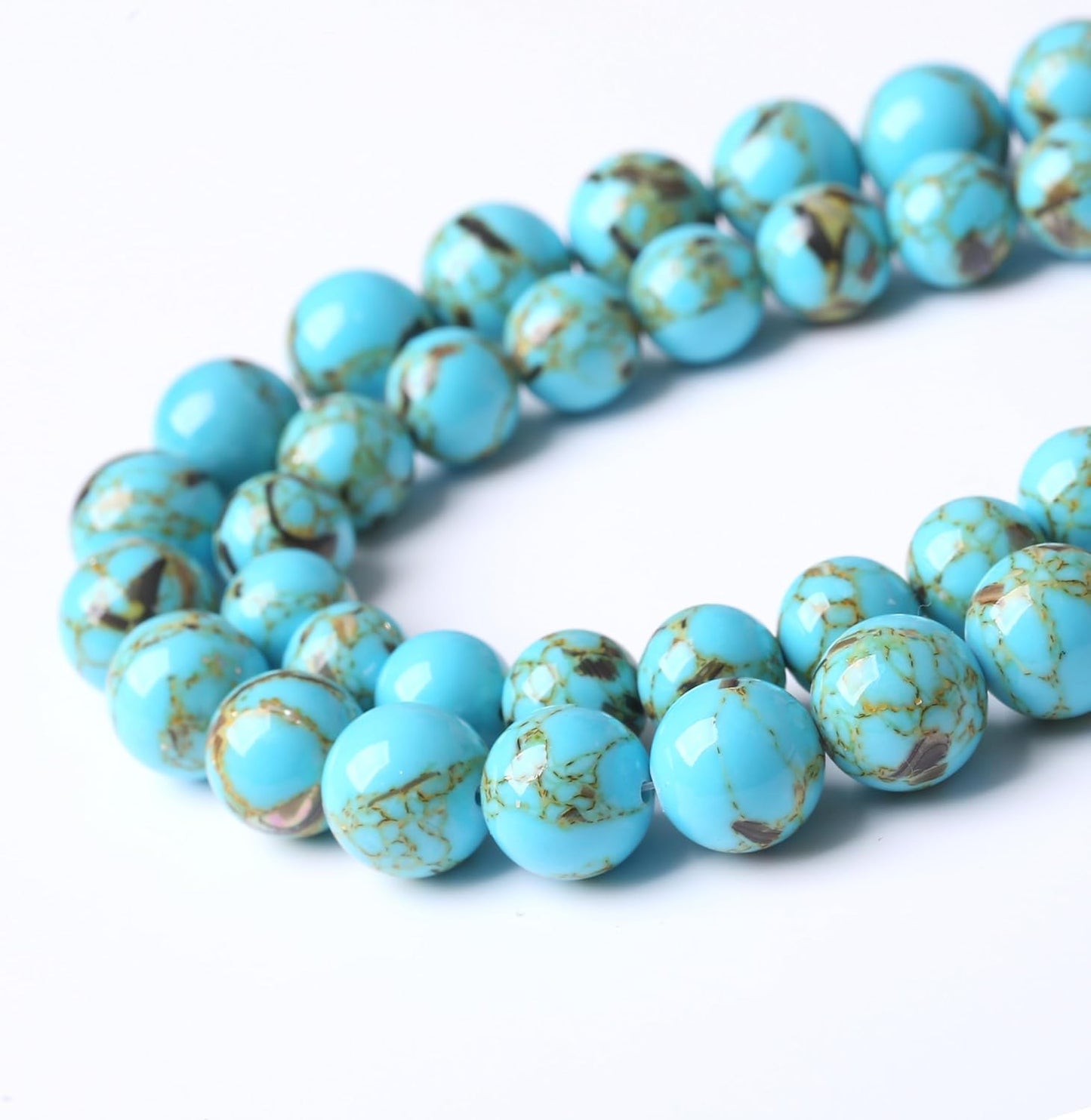 Blue Shell Turquoise Stone Beads Gemstone Round Crystal Energy Jade Beads Stone Beads for Jewelry Making DIY Bracelet Necklace Jewelry Making 1 Strand 15.5inch 4MM