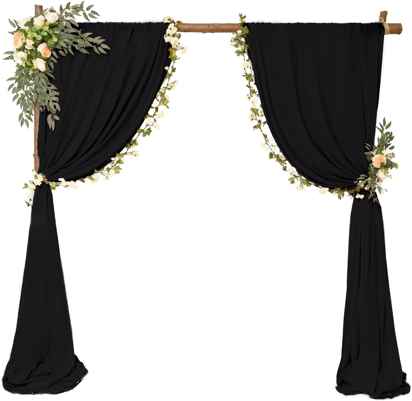 6 Panels Wedding Arch Draping Fabric 28 x 20Ft Chiffon Weddings Arch Drapes Chiffon Fabric Drape Sheer Backdrop Curtain for Wedding Party Ceremony Birthday Reception Swag Backdrop Ceiling Décor(Black)