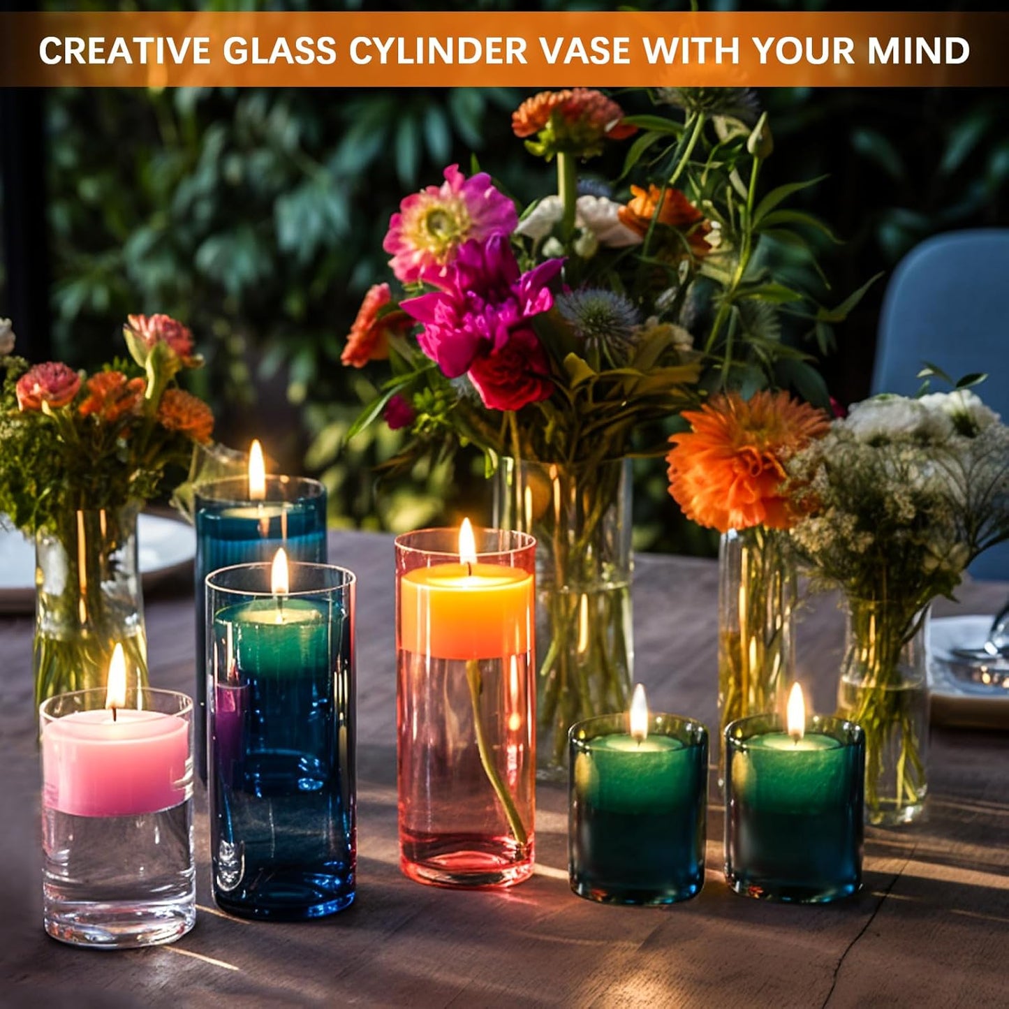 8 Pack Glass Cylinder Vases 4,6,8,10 Inch Tall Clear Flower Vase Hurricane Floating Candle Holder for Table Centerpiece Wedding Home Decor