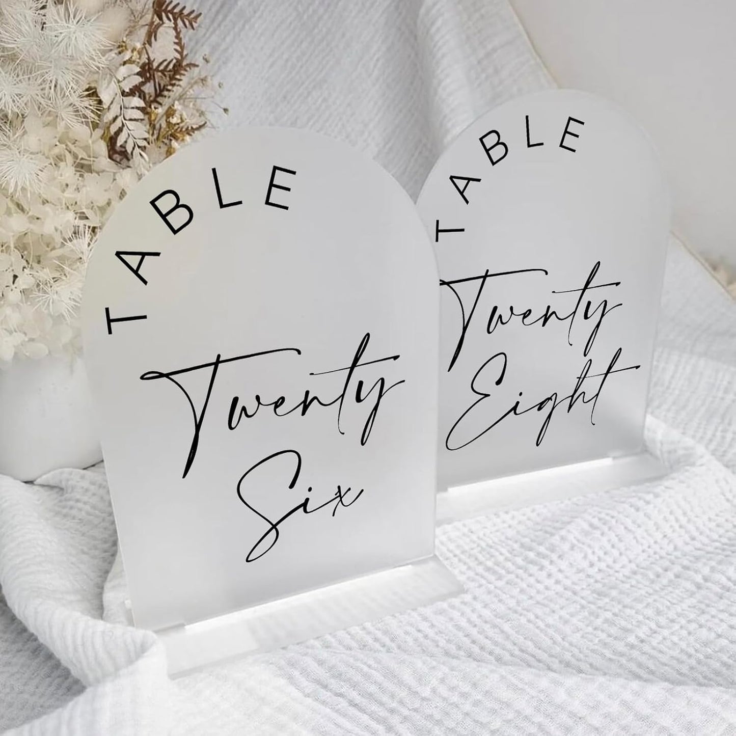 JINMURY Frosted Arch Wedding Table Numbers 1-10 with Stands, 5x7 Inch Frosted Arch Acrylic Sign with Black Letters, Arched Acrylic Table Numbers for Wedding Reception