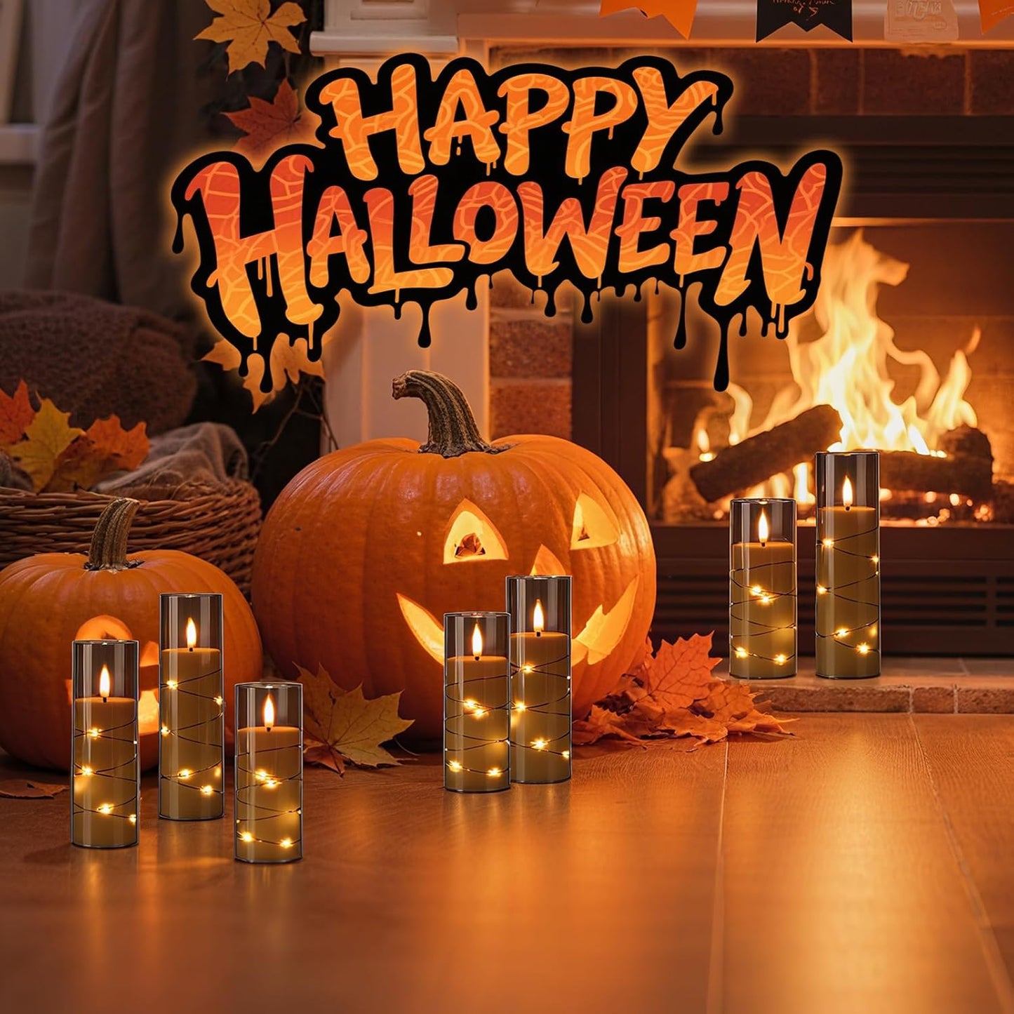 Raycare Flameless Candle with Remote Timer, 7 Flickering Acrylic Battery Operated LED Pillar Candles with Embedded Star String for Halloween, Home Decor, and as a Gift(Grey)