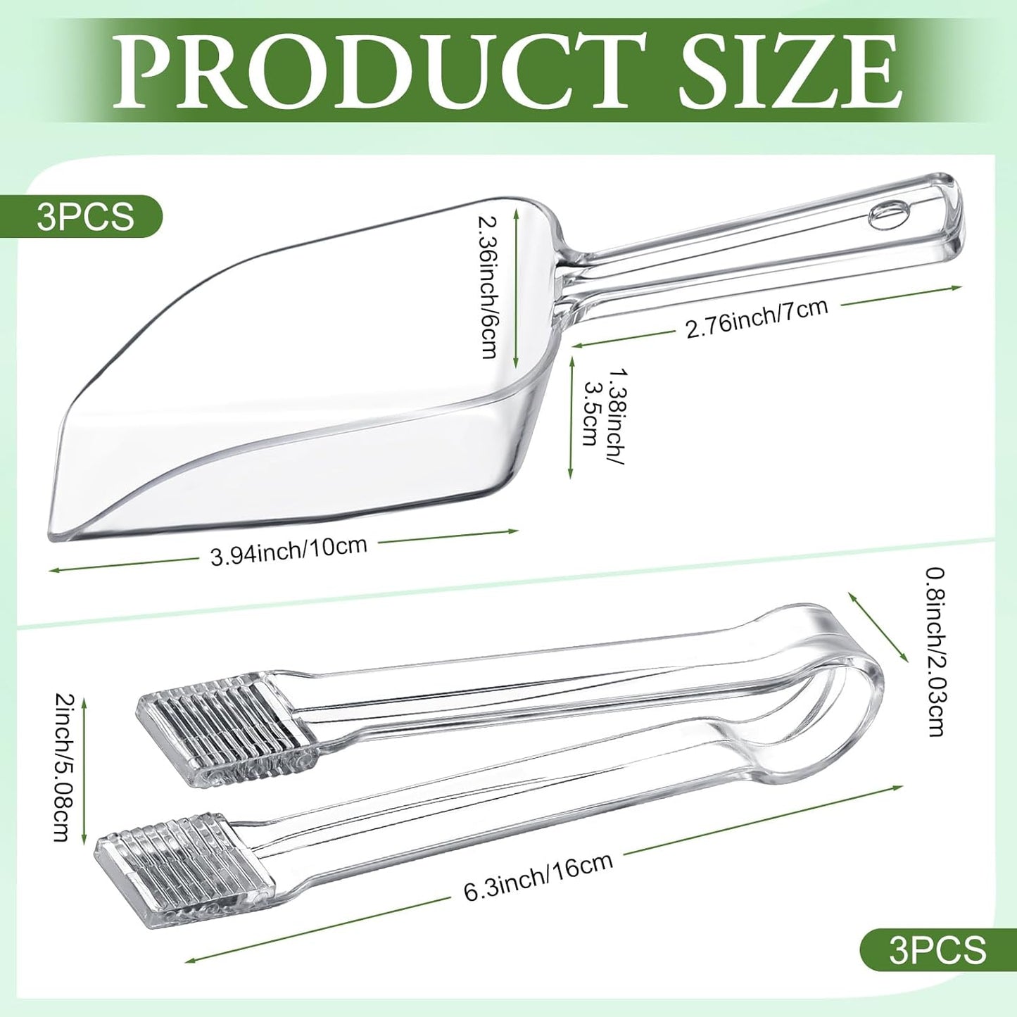 Roshtia 6 Pcs Plastic Serving Tongs Mini Kitchen Tongs Utility and Plastic Kitchen Scoops Clear Ice Scoop Mini Clear Buffet Scoop for Candy Dessert Buffet Ice Snack Coffee Tea