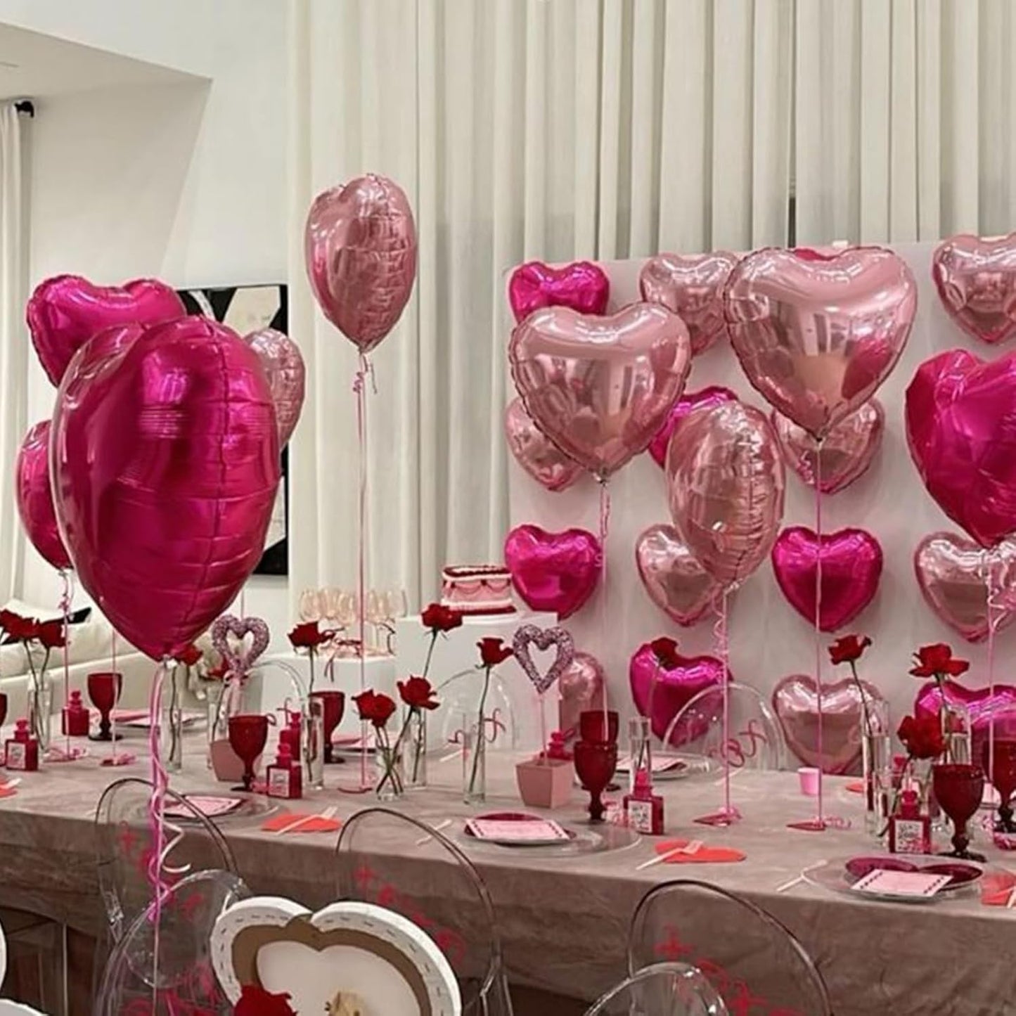 Pink Heart Balloons, 18 Inch Light Pink Heart Shape Balloons, 12PCS Rose Red and Hot Pink Helium Foil Heart Balloon for Girls Birthday Baby Shower Engagement Wedding Valentine Party Decorations