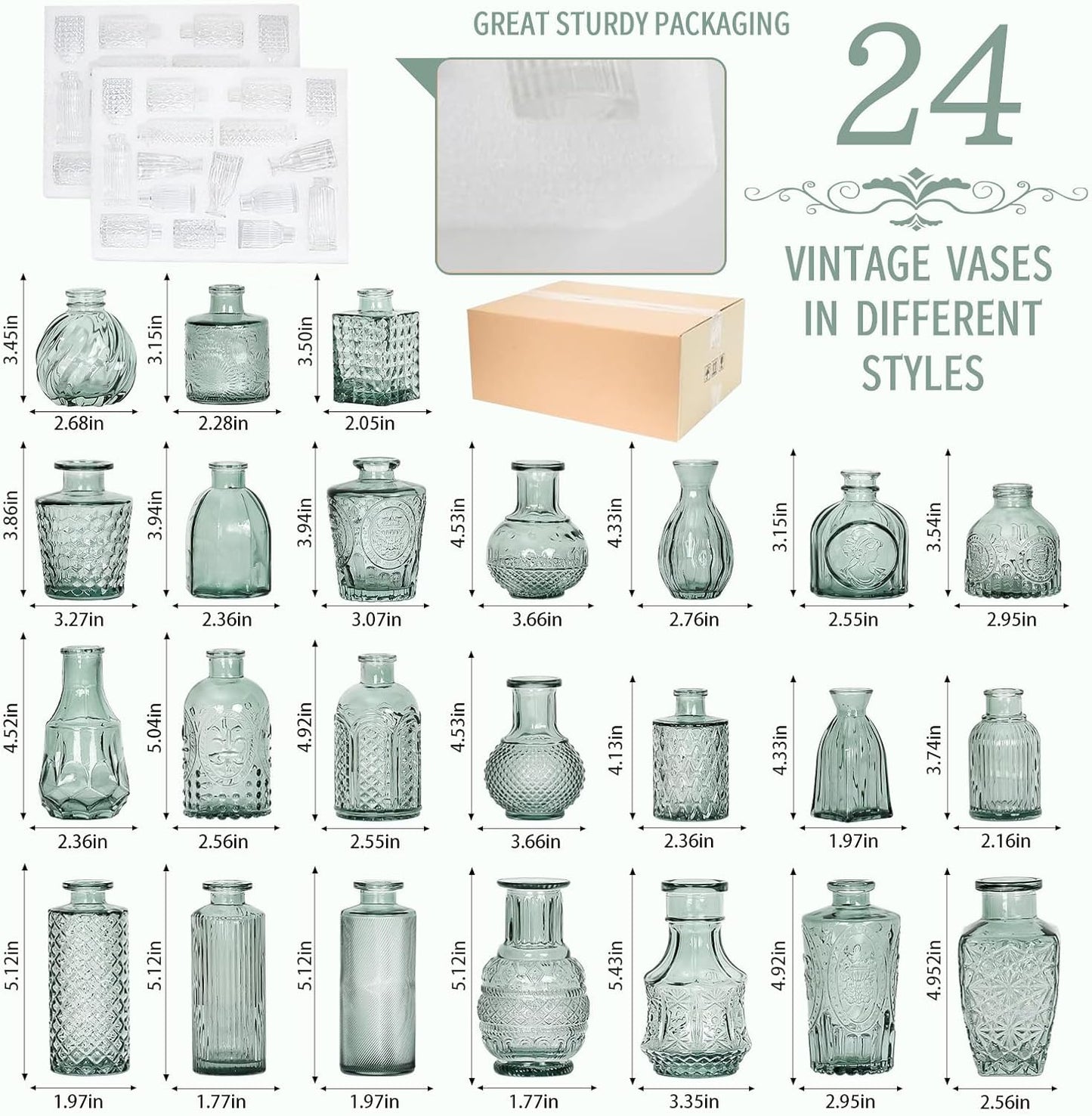 Mini Bud Vases As Wedding Centerpieces for Tables,Clear Bud Vases for Flowers,Small Flower Vases Suitable for Birthday Party,Anniversary,Wedding Reception,Baby Shower (Green, 24PCS)