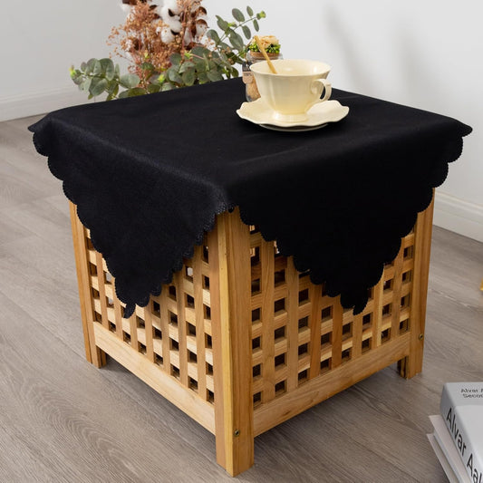 Small Square Black Tablecloth 24 x 24 Inch Polyester Fabric Washable Table Cover Decorative Wrinkle Resistant Solid Color Table Cloth for Nightstand Party Wedding Camping