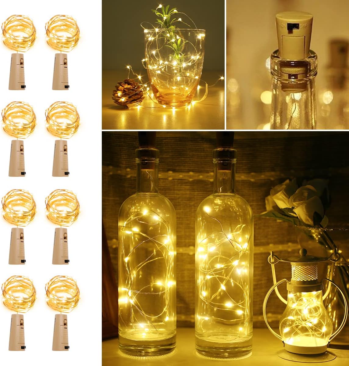 Lepro Wine Bottle Lights with Cork, 6.6 ft 20 LED Fairy Lights Battery Operated Mini String Lights, Waterproof Small Pixie Lights for Mason Jars, Crafts, DIY Wedding Party Centerpieces, 8 Pack