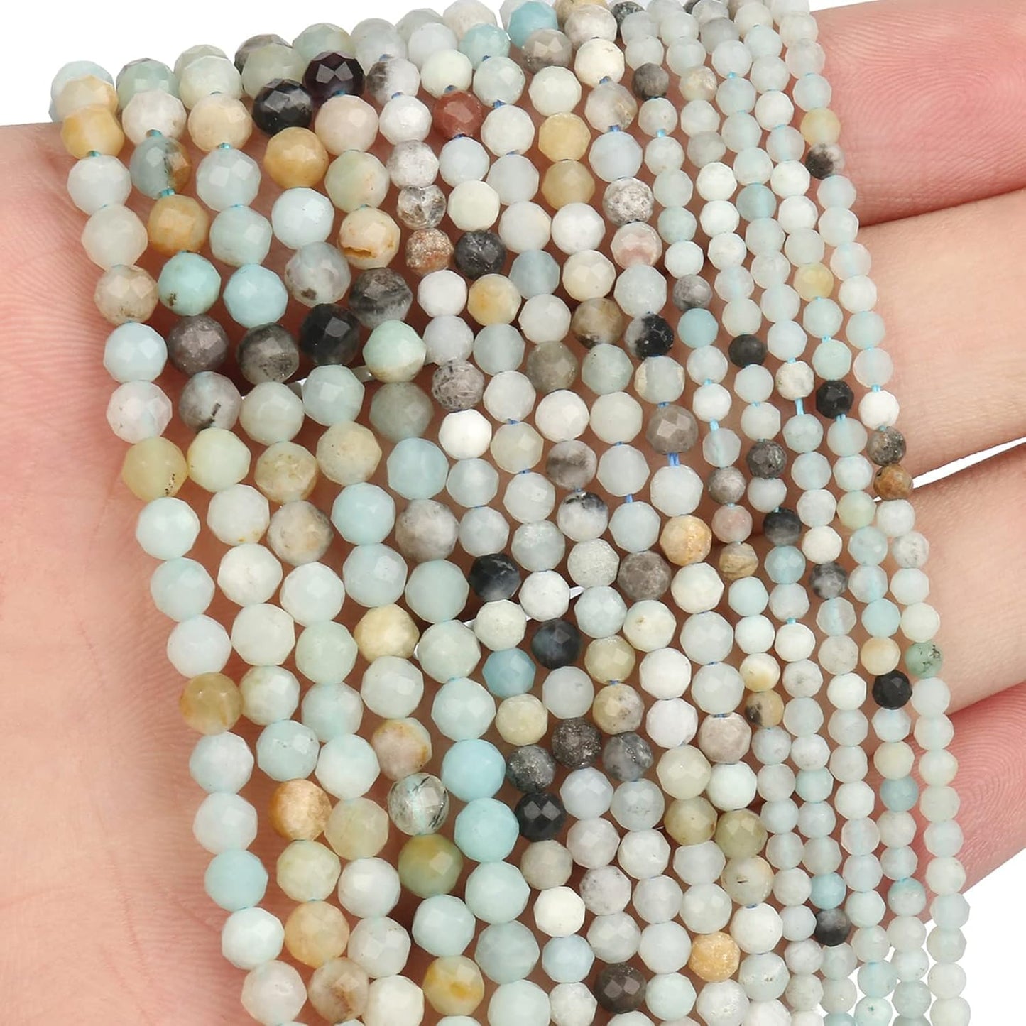 Song Xi 120pcs 3mm Natural Amazonite Gemstone Beads Faceted Round Loose Stone Beads for Jewelry Making