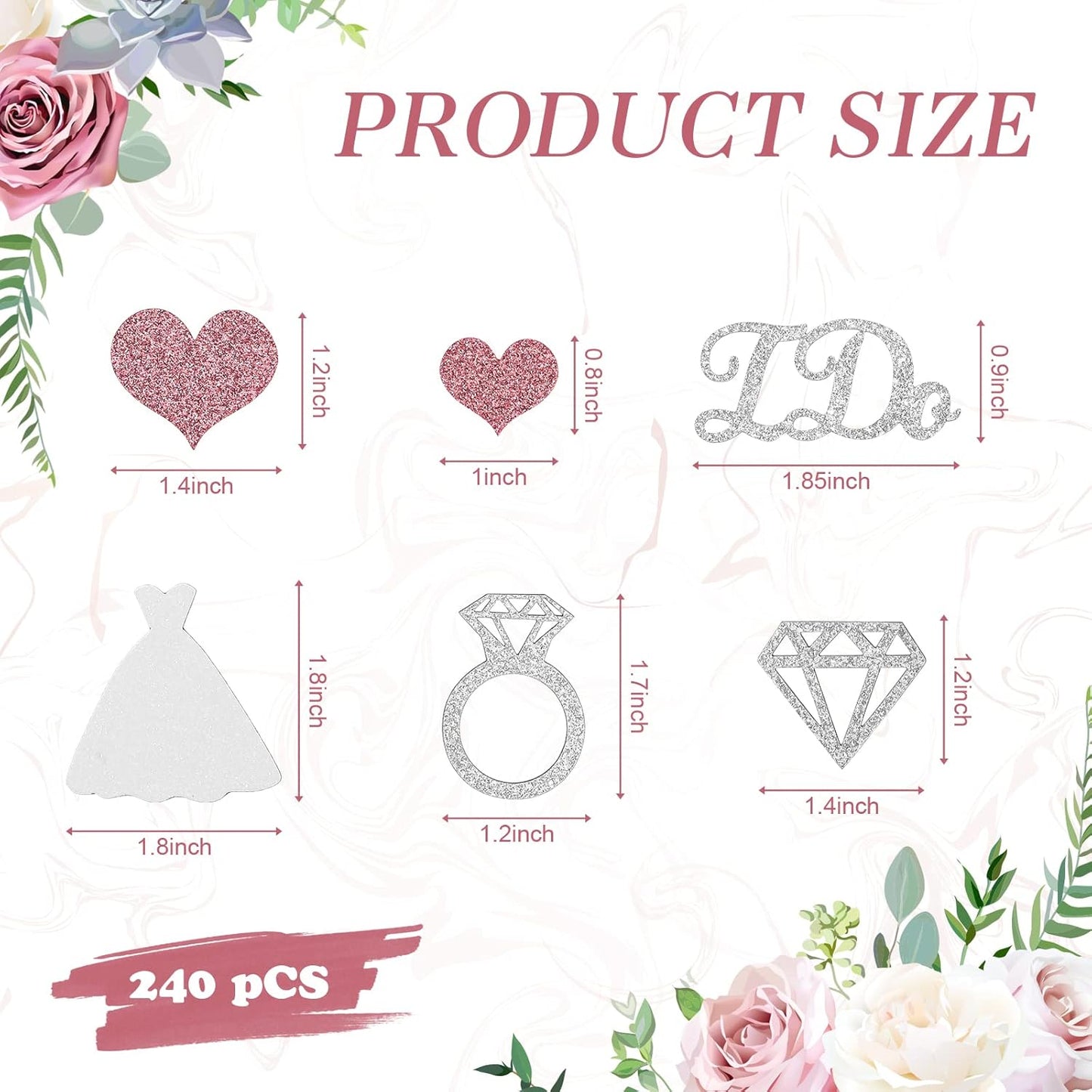 Zhanmai 240 Pieces Wedding Table Confetti, Glitter Rose Gold Heart Silver Diamond Ring I Do Scatter Party Table Decoration for Bridal Shower Engagement Bachelorette Party Decor