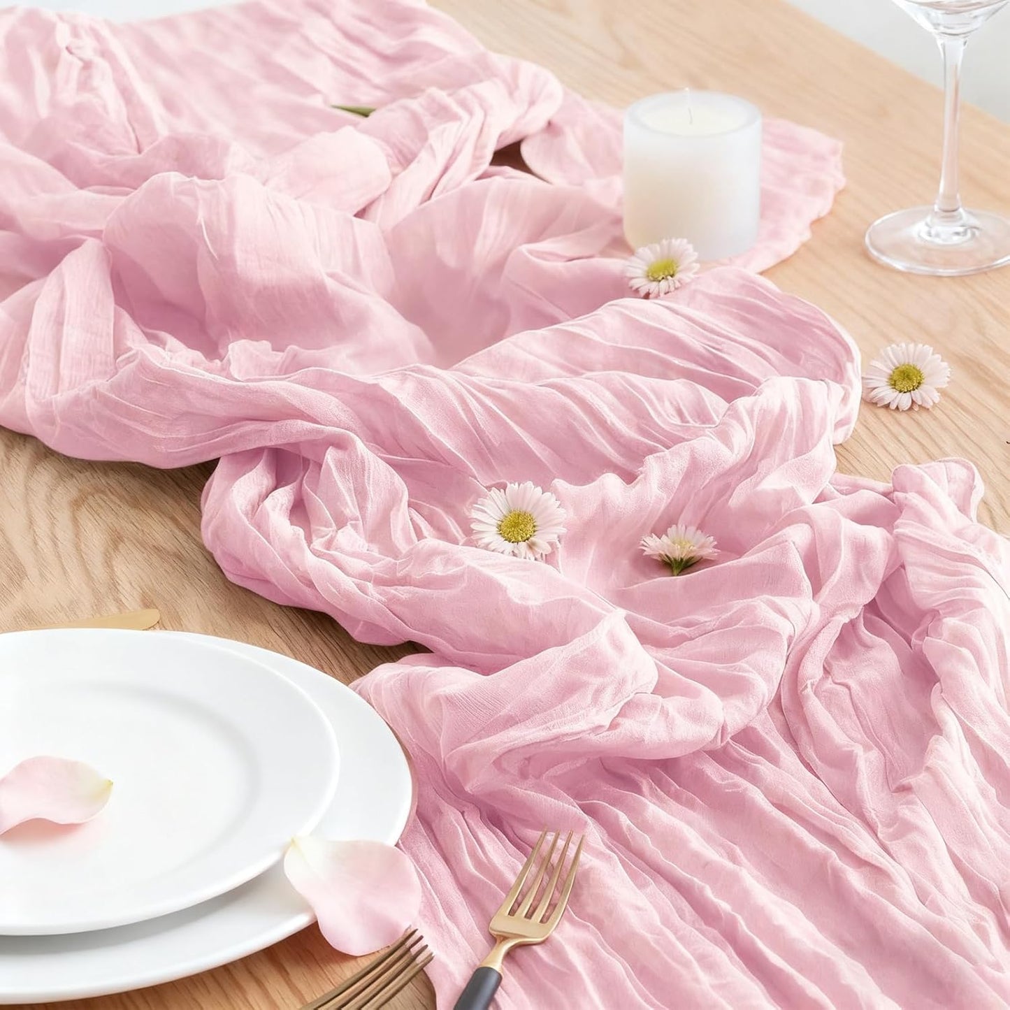 6 Pack Light Pink Cheesecloth Table Runner 23x120 inch Rustic Boho Gauze Table Runner 10 FT Long Sheer Cheese Cloth Fabric Table Runners for Romantic Wedding Bridal Shower Birthday Party Decor