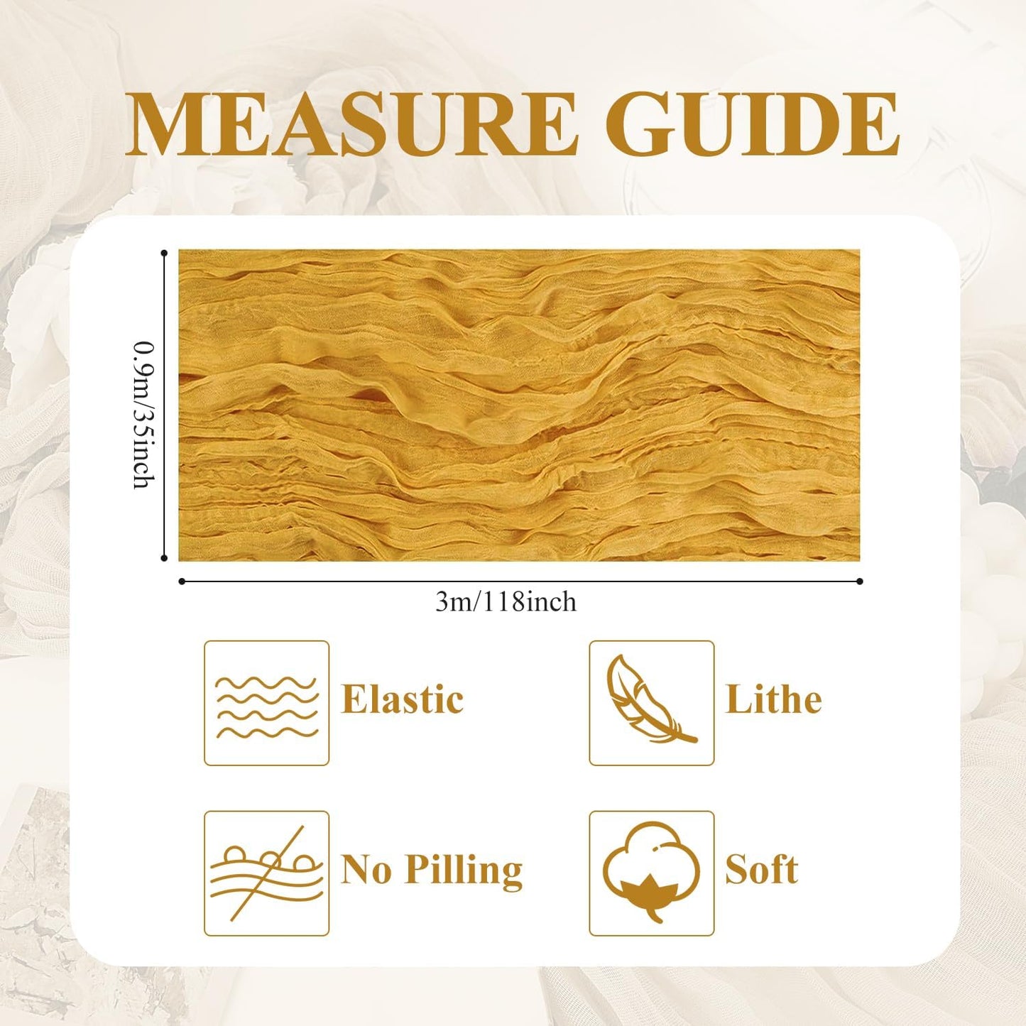 Asee'm 12pcs Cheesecloth Table Runner 120 Inches Long Gold Boho Gauze Cheese Cloth Runner 10FT Rustic Sheer Table Runners for Christmas Wedding Party Baby Shower Spring Easter Decoration